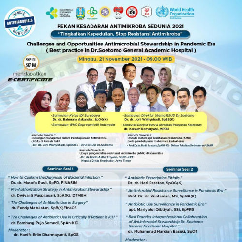 Webinar : Challenges and Opportunities Antimicrobial Stewardship in Pandemic Era (Best practice in Dr. Soetomo General Academic Hospital)